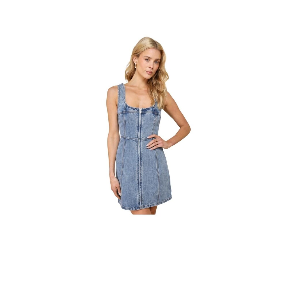 Lulus Denim Mini Dress Size L – Zip Front Sleeveless Blue Jean Dress